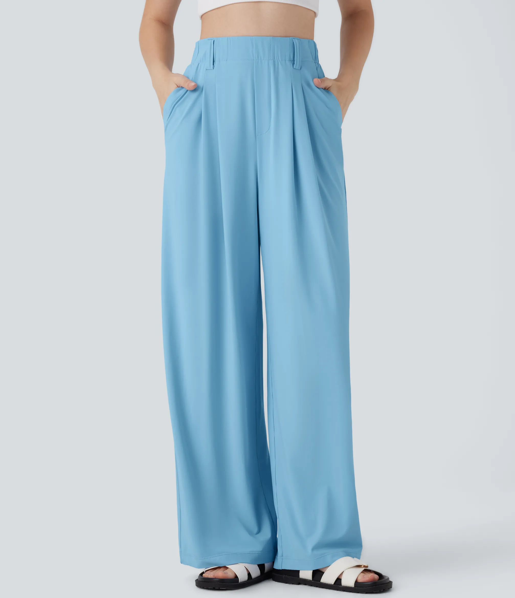 High-Waisted Pants|Wide-Leg Pants<HALARA High Waisted Pocket Wide Leg Cool Touch Casual Pants-UPF50+
