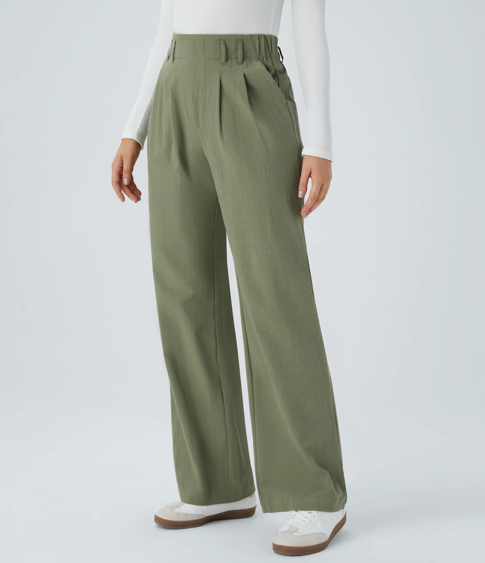 High-Waisted Pants|Wide-Leg Pants<HALARA High Waisted Pocket Wide Leg Casual Linen-Feel Pants