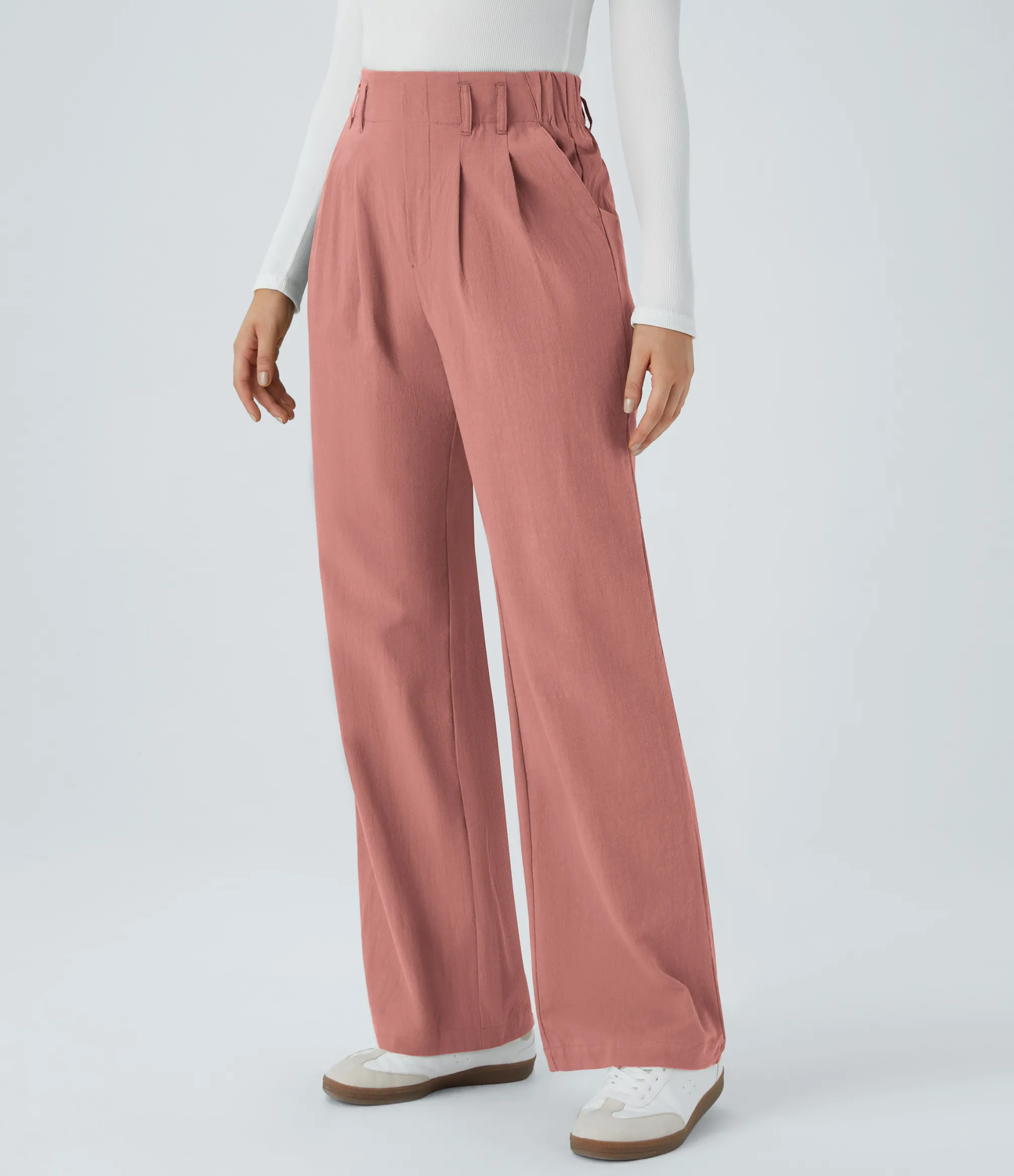 High-Waisted Pants|Wide-Leg Pants<HALARA High Waisted Pocket Wide Leg Casual Linen-Feel Pants