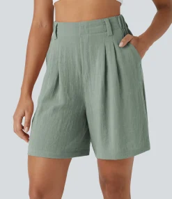 Shorts<HALARA High Waisted Pocket Wide Leg Casual Linen-Feel Bermuda Shorts
