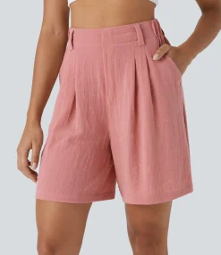 Shorts<HALARA High Waisted Pocket Wide Leg Casual Linen-Feel Bermuda Shorts