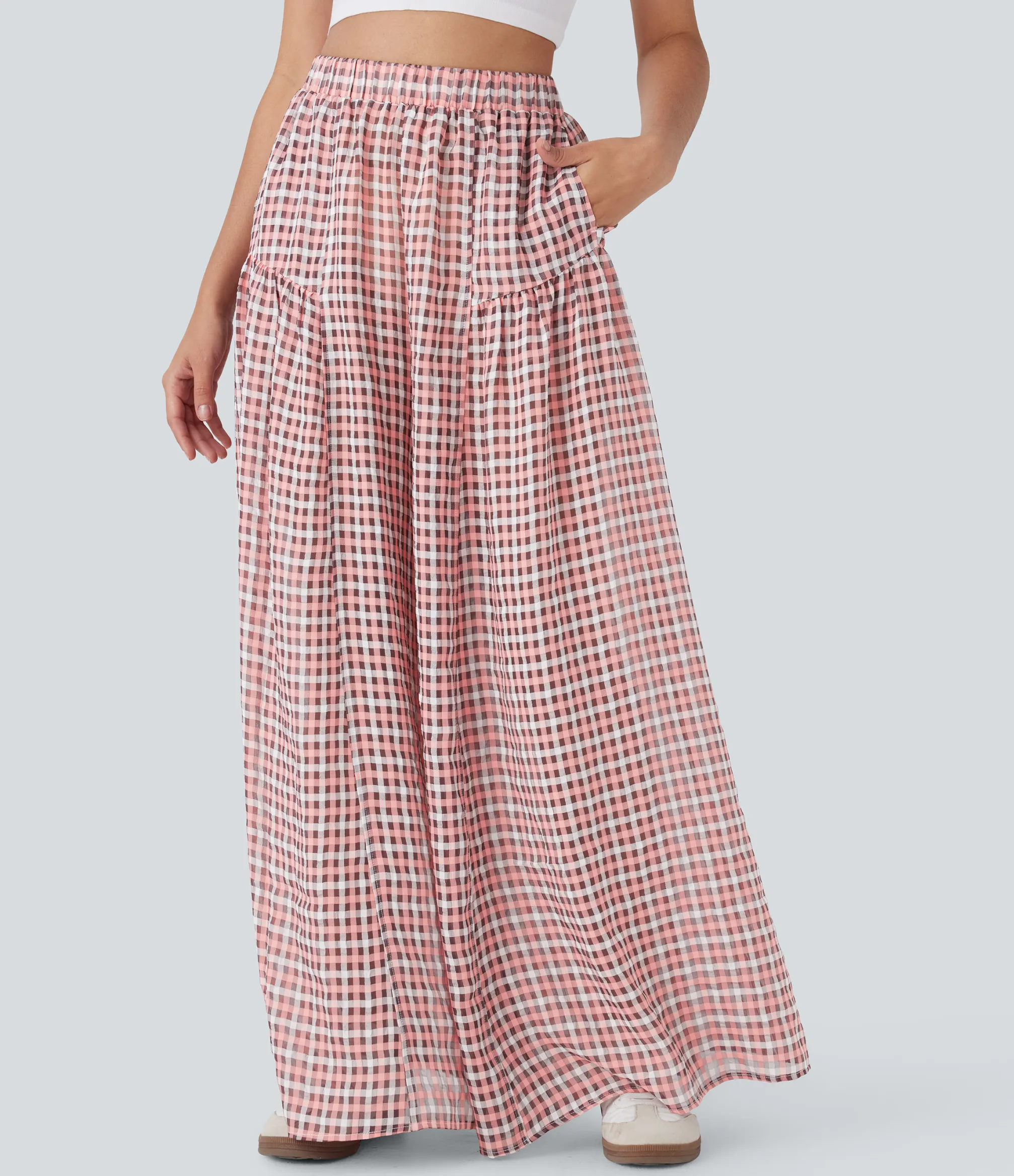 High-Waisted Pants|Wide-Leg Pants<HALARA High Waisted Pocket Wide Leg Flowy Plaid Casual Pants