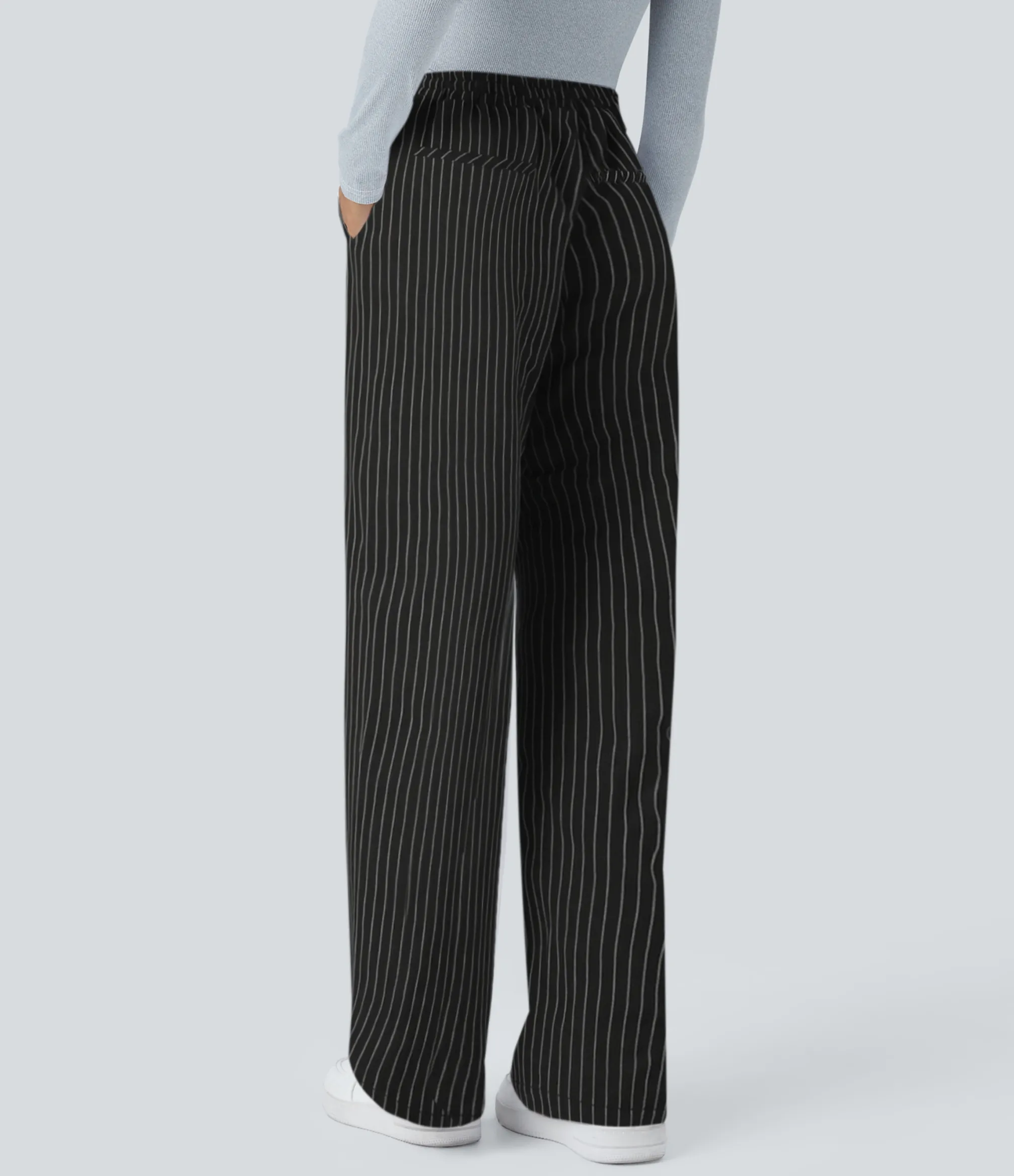 High-Waisted Pants|Wide-Leg Pants<HALARA High Waisted Pocket Wide Leg Stripe Work Pants