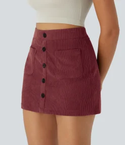 Mini Skirts|Casual Skirts<HALARA High Waisted Pocket Zipper 2-in-1 Corduroy Mini Casual Skirt