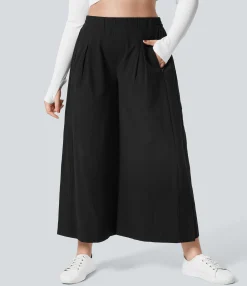 Plus Size<HALARA High Waisted Pockets Hem Wide Leg Palazzo Capri Casual Linen-Feel Plus Size Pants