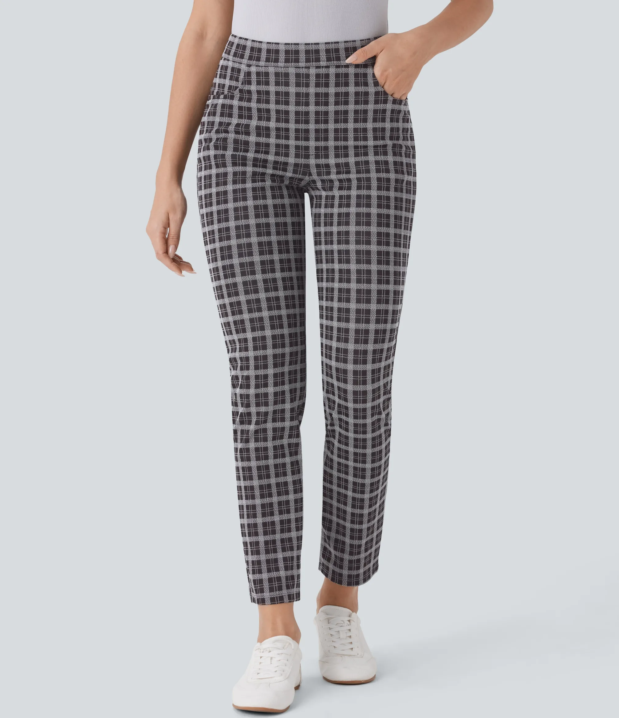 High-Waisted Pants|Work Pants<HALARA High Waisted Pockets Plaid Slim Work Pants