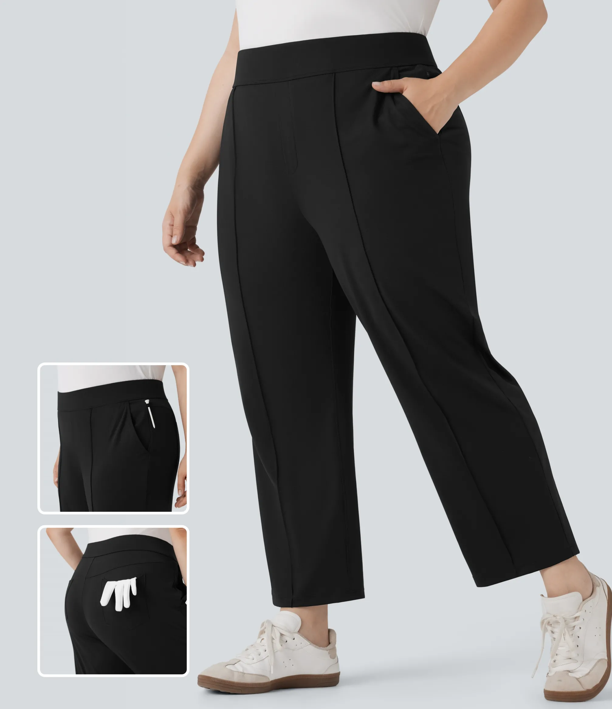 Plus Size<HALARA High Waisted Pockets Straight Leg Quick Dry Golf Plus Size Pants-Golf Tee-UPF40+