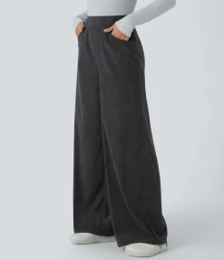 High-Waisted Pants|Wide-Leg Pants<HALARA High Waisted Pockets Wide Leg Corduroy Work Pants