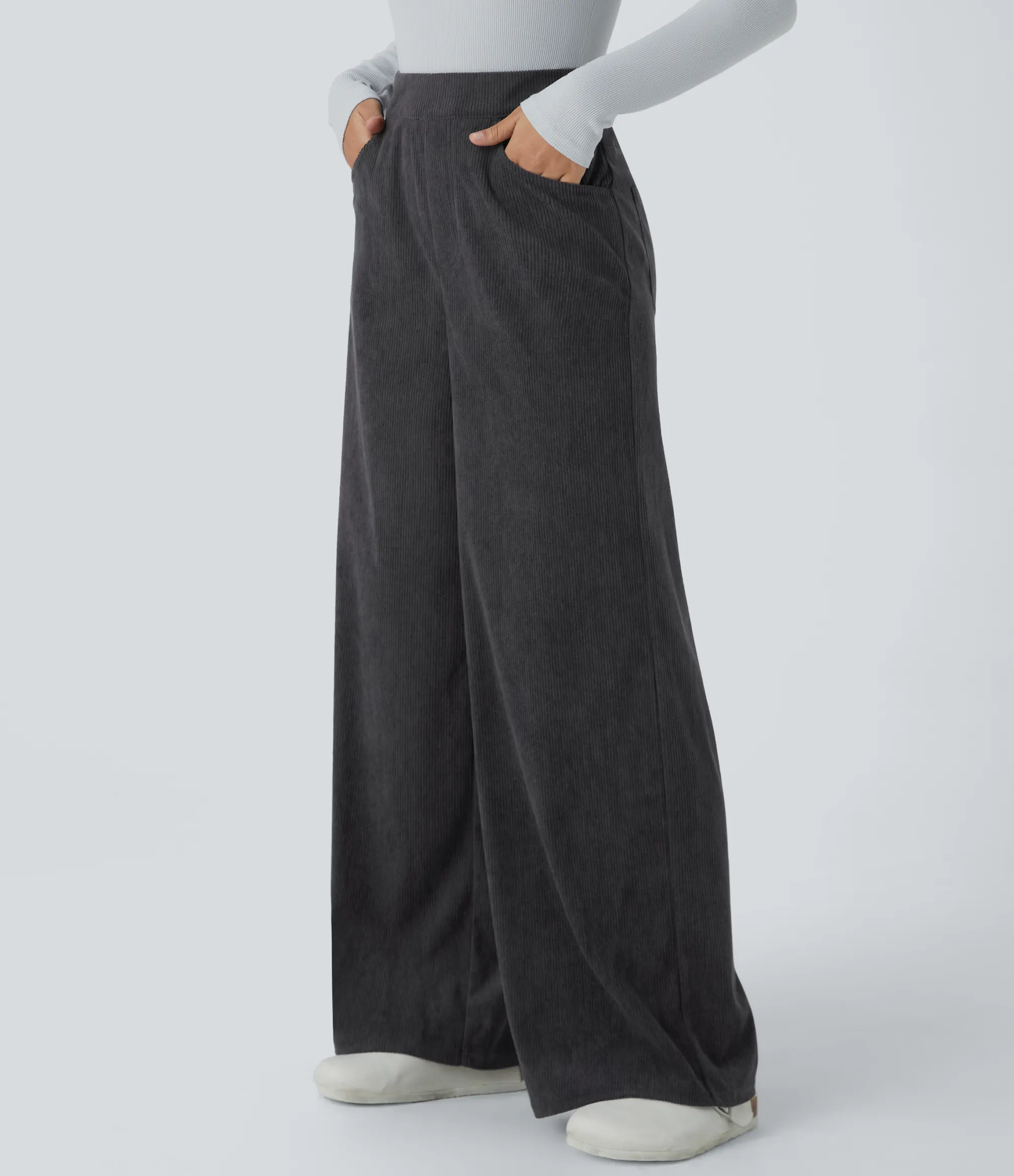 High-Waisted Pants|Wide-Leg Pants<HALARA High Waisted Pockets Wide Leg Corduroy Work Pants
