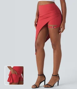 Skirts<HALARA High Waisted Ruched Adjustable Buckle 2-in-1 Pocket High Low Dance Skirt