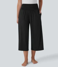 High-Waisted Pants|Wide-Leg Pants<HALARA High Waisted Ruched Pocket Capri Wide Leg Yoga Pants