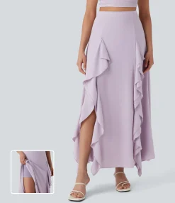 Maxi & Midi Skirts|Casual Skirts<HALARA High Waisted Ruffle 2-in-1 Maxi Casual Skirt