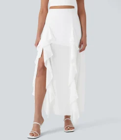 Maxi & Midi Skirts|Casual Skirts<HALARA High Waisted Ruffle 2-in-1 Maxi Casual Skirt