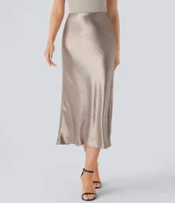 Maxi & Midi Skirts|Skirts<HALARA High Waisted Satin Midi Work Mermaid Skirt