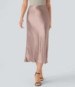 Maxi & Midi Skirts|Skirts<HALARA High Waisted Satin Midi Work Mermaid Skirt