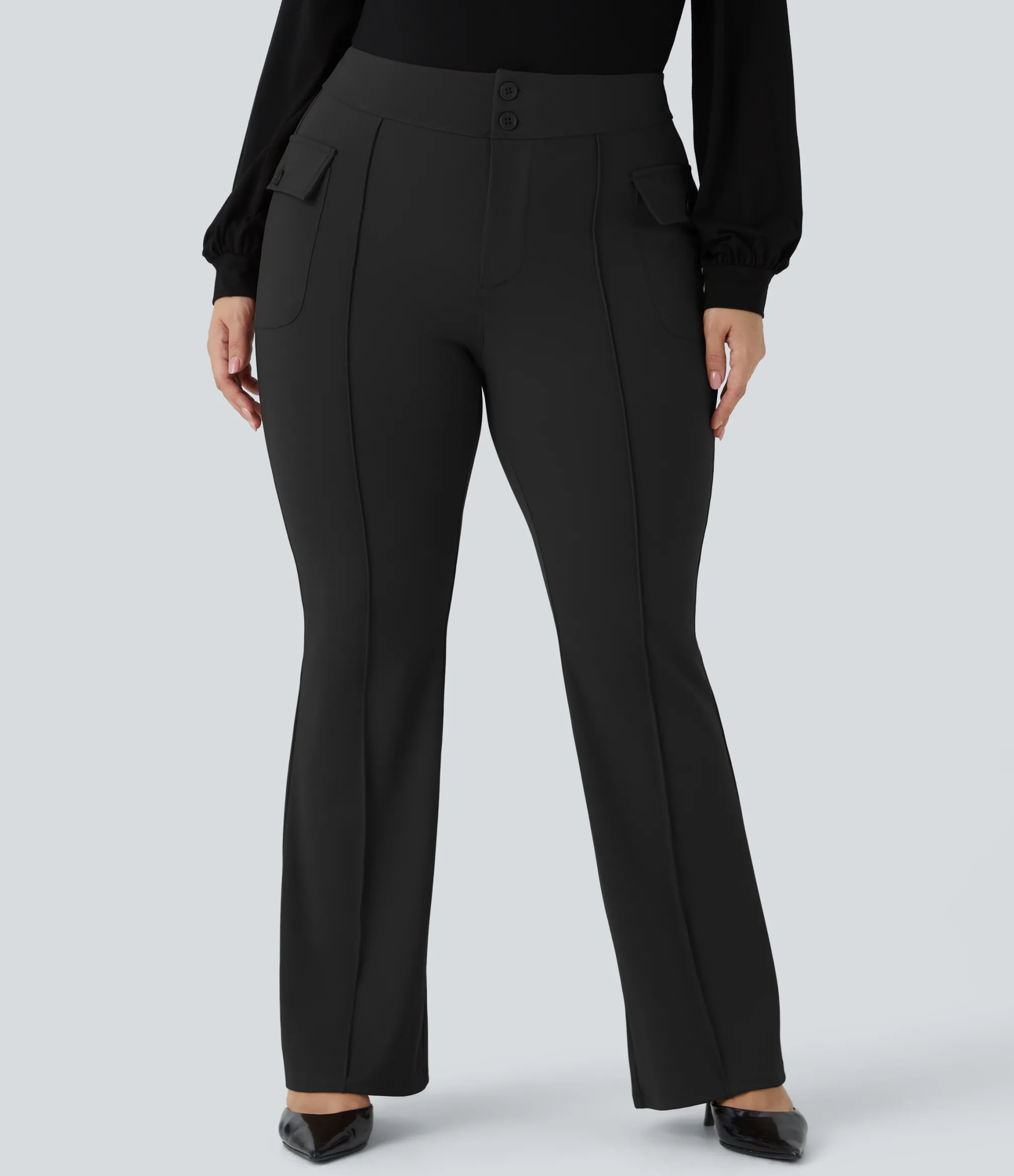 Cargo Pants|Flare Pants<HALARA High Waisted Side Flap Pocket Flare Plus Size Casual Cargo Pants