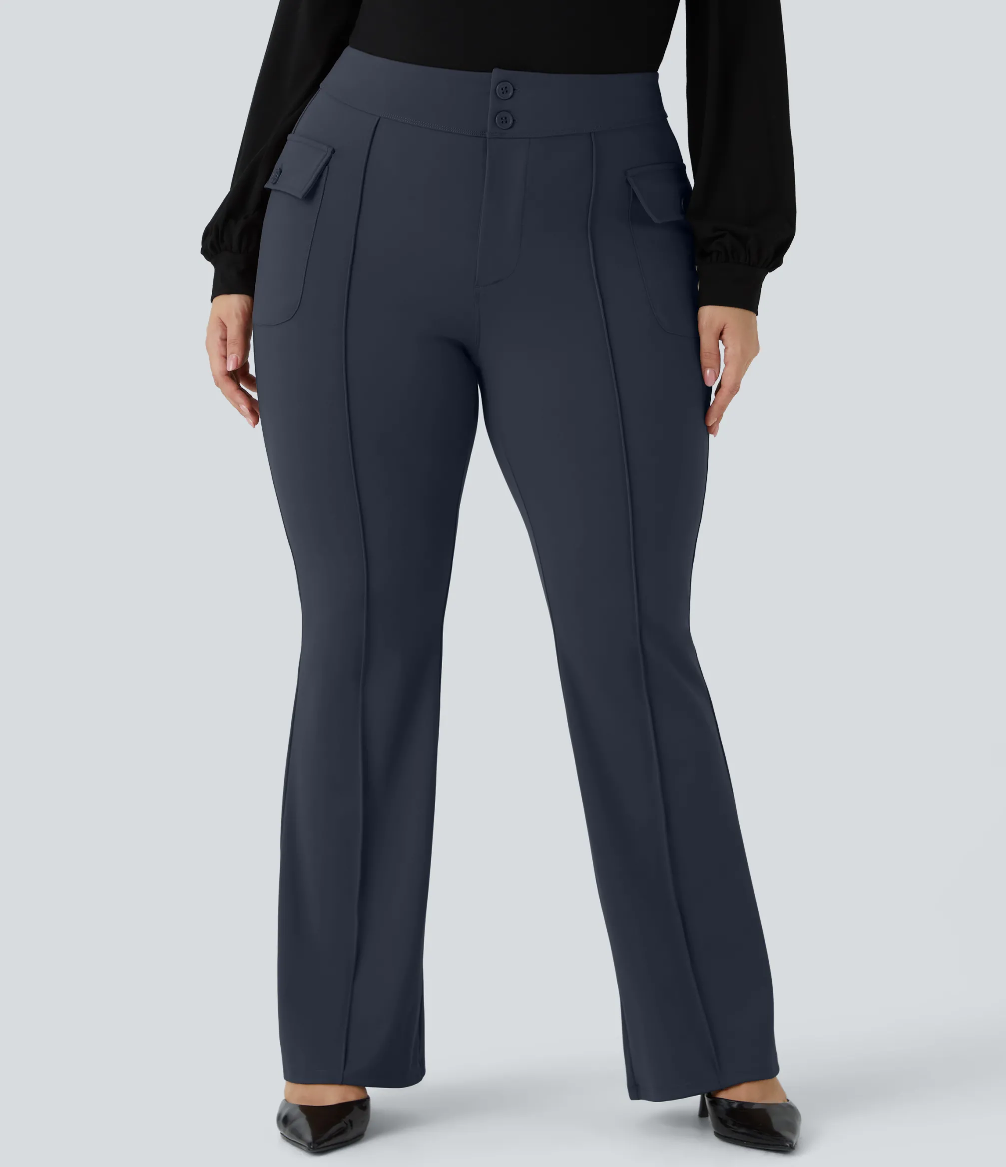 Cargo Pants|Flare Pants<HALARA High Waisted Side Flap Pocket Flare Plus Size Casual Cargo Pants