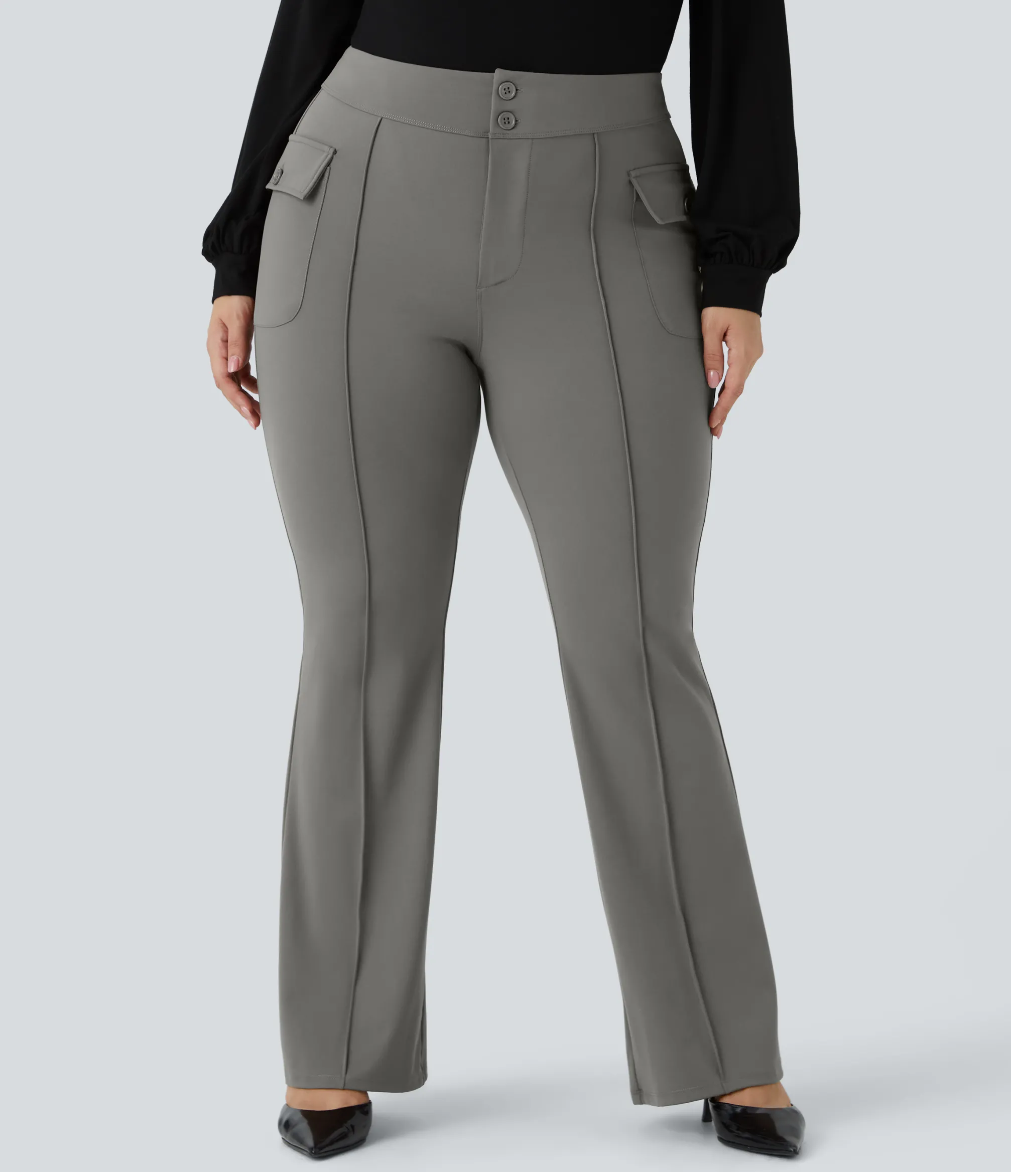 Cargo Pants|Flare Pants<HALARA High Waisted Side Flap Pocket Flare Plus Size Casual Cargo Pants