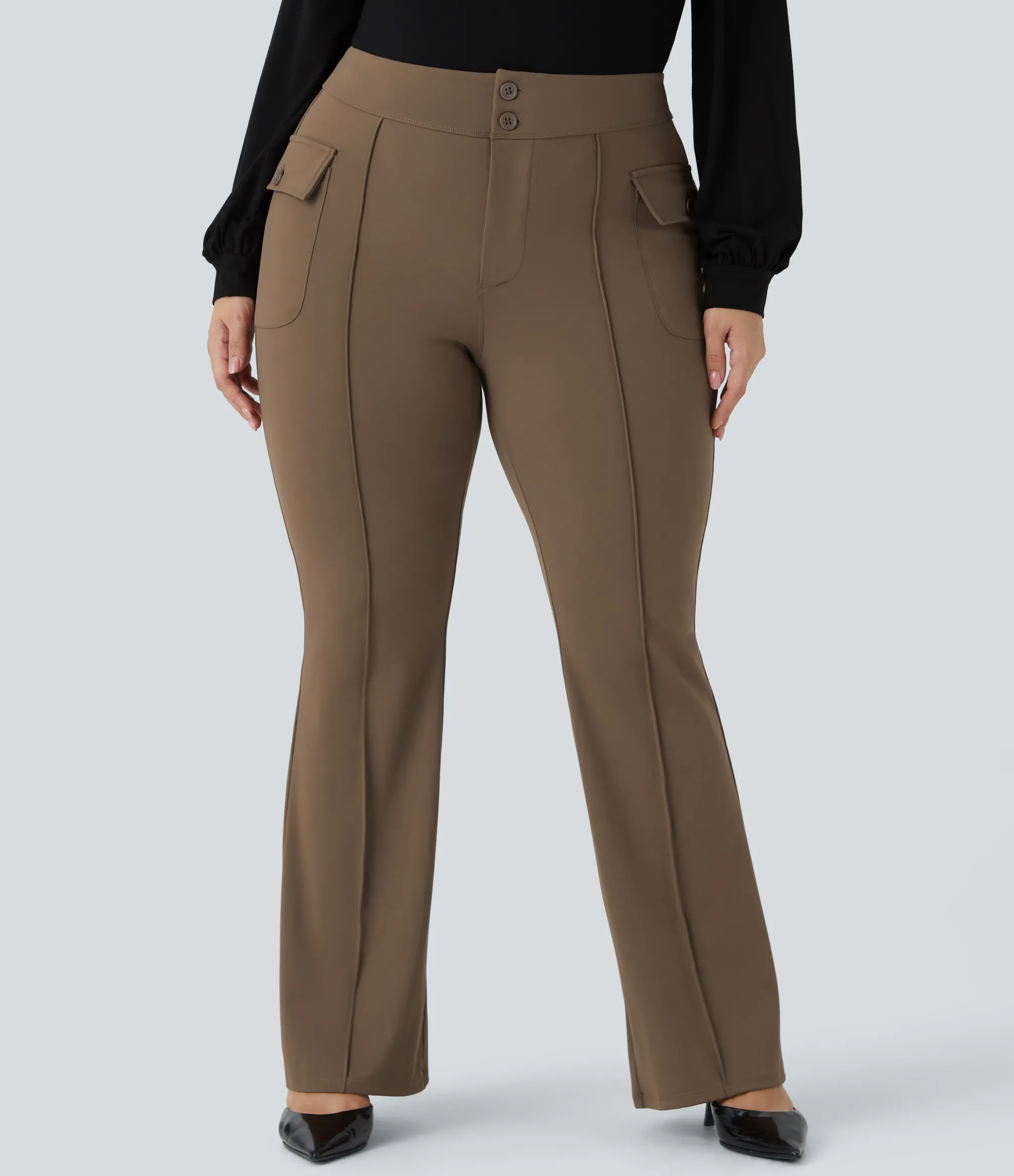 Cargo Pants|Flare Pants<HALARA High Waisted Side Flap Pocket Flare Plus Size Casual Cargo Pants