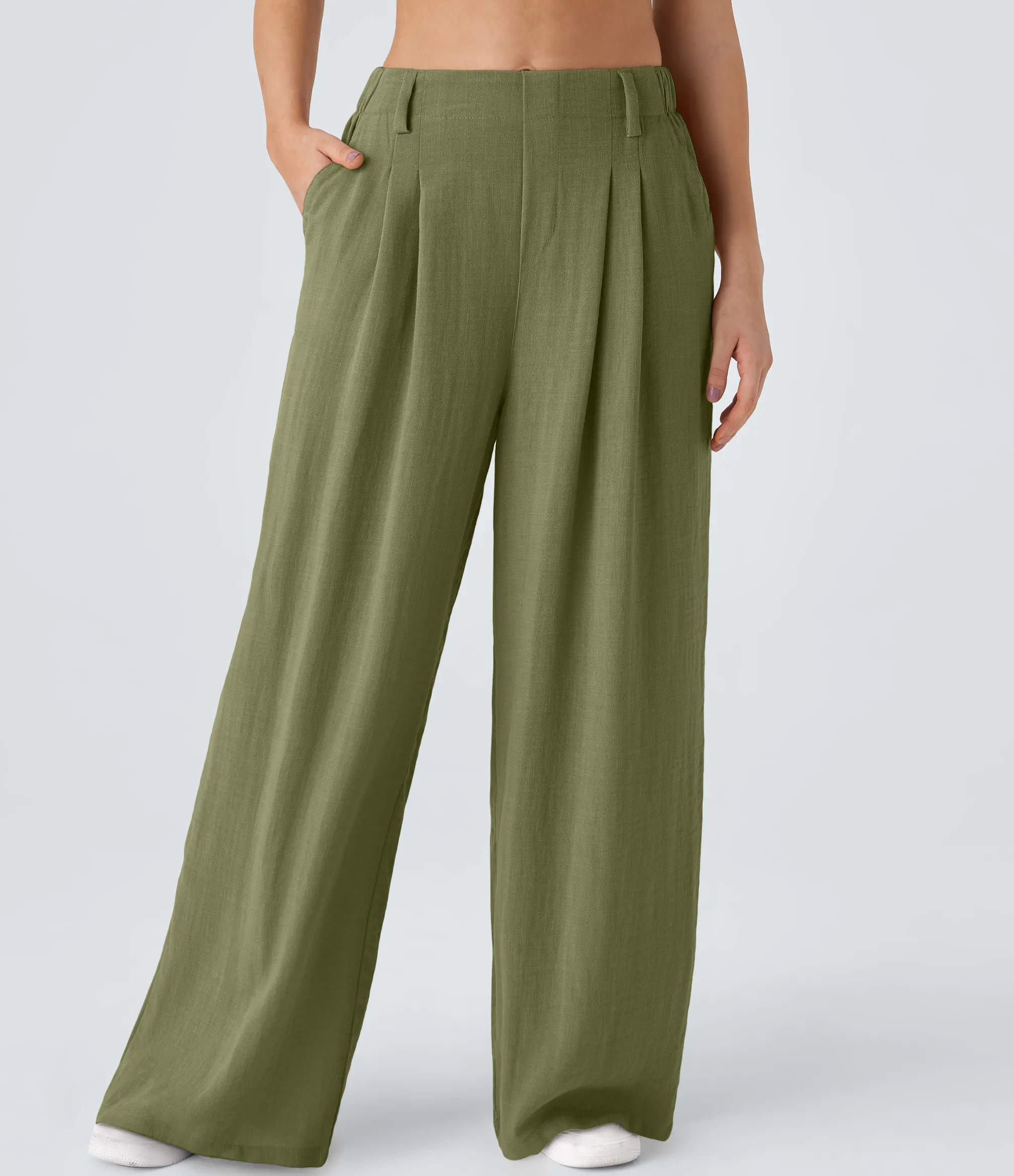 High-Waisted Pants|Wide-Leg Pants<HALARA High Waisted Side Pocket Wide Leg Flowy Solid Palazzo Casual Linen-Feel Pants