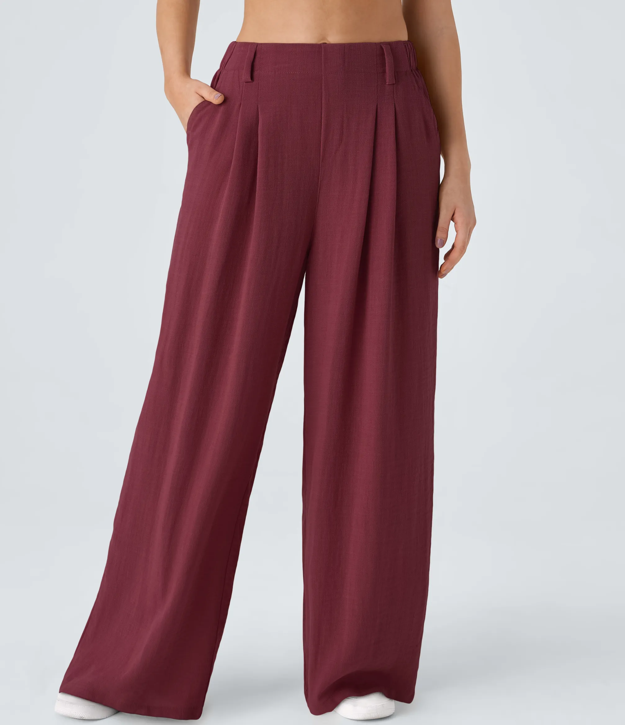 High-Waisted Pants|Wide-Leg Pants<HALARA High Waisted Side Pocket Wide Leg Flowy Solid Palazzo Casual Linen-Feel Pants