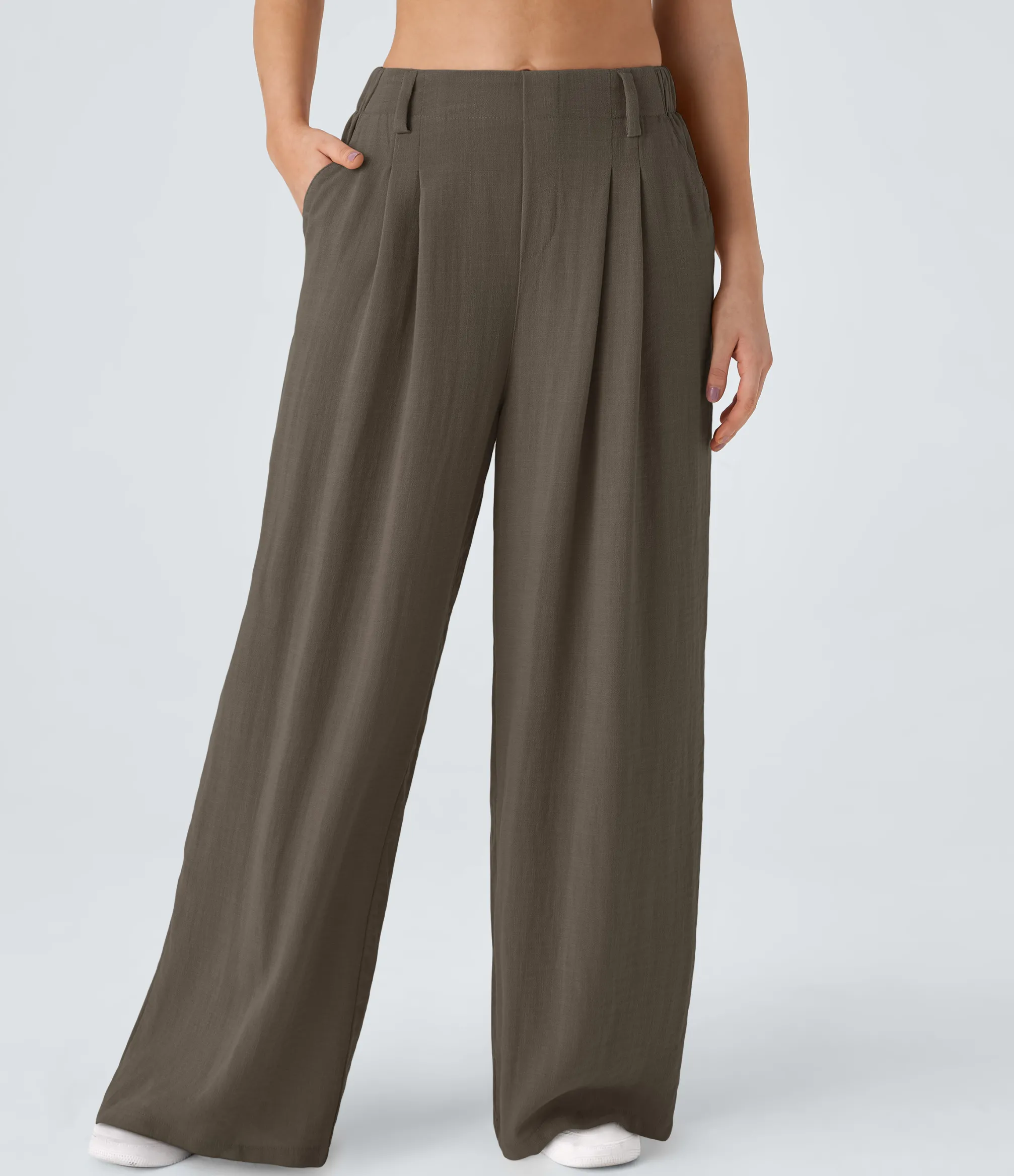 High-Waisted Pants|Wide-Leg Pants<HALARA High Waisted Side Pocket Wide Leg Flowy Solid Palazzo Casual Linen-Feel Pants