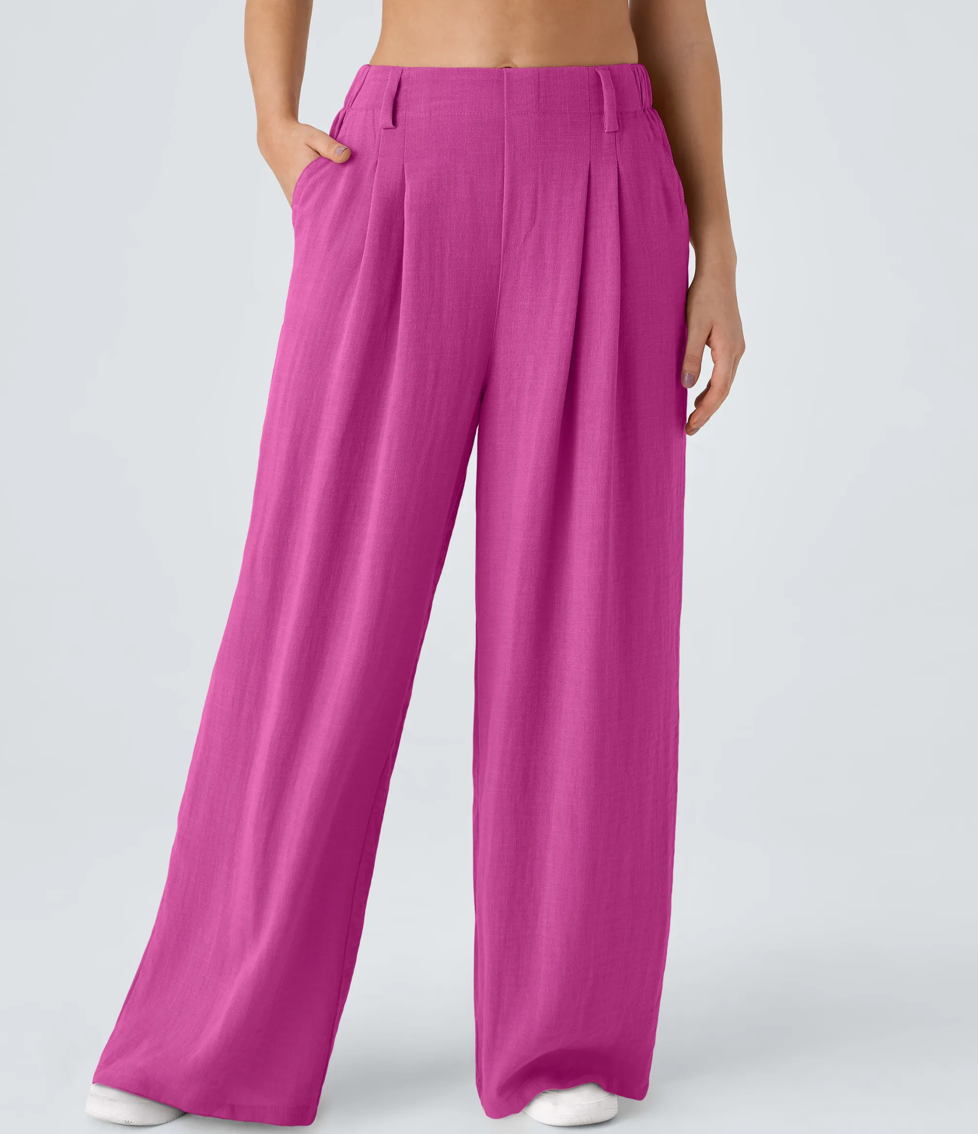 High-Waisted Pants|Wide-Leg Pants<HALARA High Waisted Side Pocket Wide Leg Flowy Solid Palazzo Casual Linen-Feel Pants