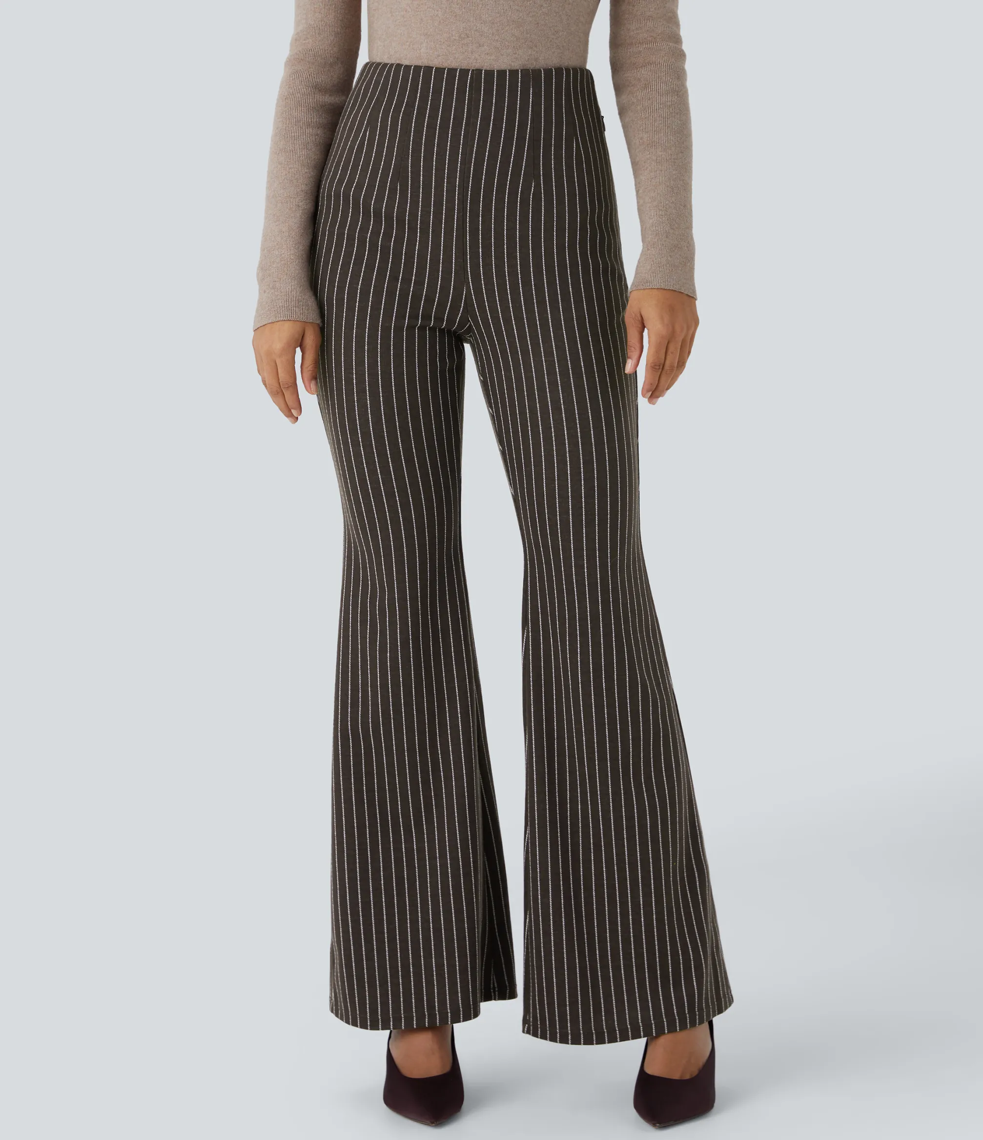High-Waisted Pants|Flare Pants<HALARA High Waisted Side Zip Pocket Flare Stripe Casual Pants