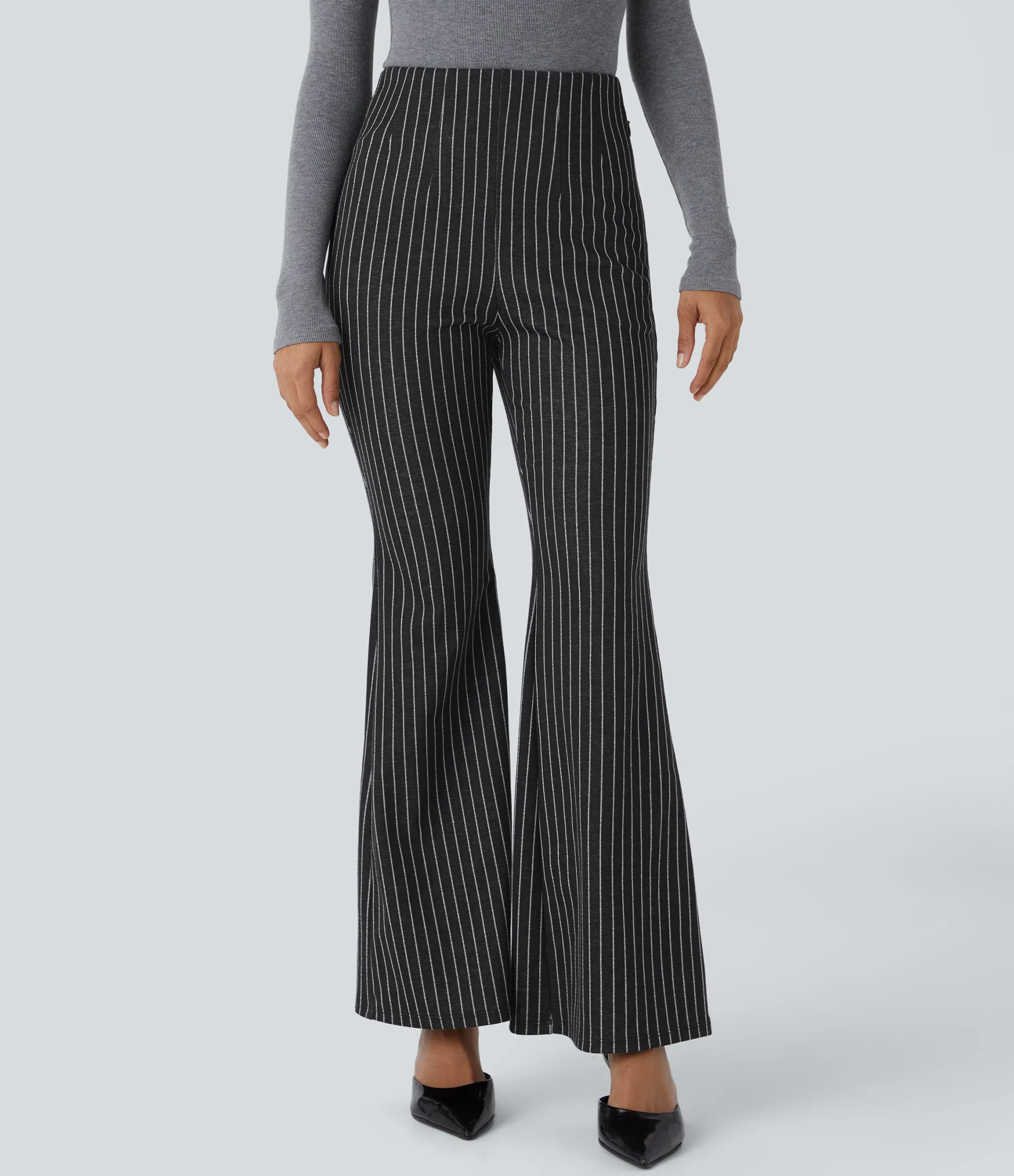 High-Waisted Pants|Flare Pants<HALARA High Waisted Side Zip Pocket Flare Stripe Casual Pants