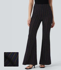 High-Waisted Pants|Flare Pants<HALARA High Waisted Side Zipper Pocket Metallic Stripe Casual Flare Pants