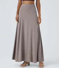 Maxi & Midi Skirts|Casual Skirts<HALARA High Waisted Side Zipper Maxi Casual Flare Skirt