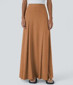 Maxi & Midi Skirts|Casual Skirts<HALARA High Waisted Side Zipper Maxi Casual Flare Skirt