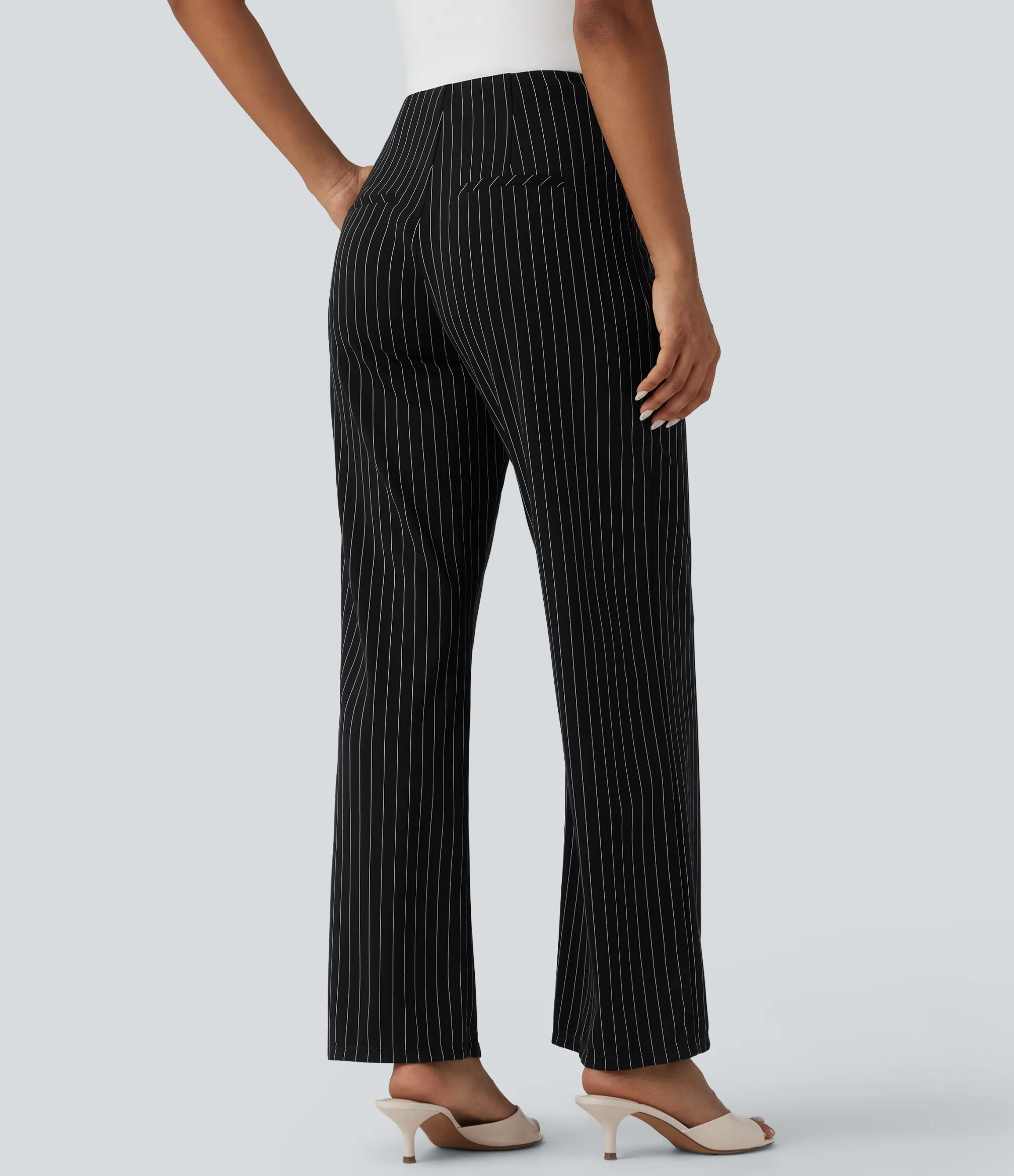 High-Waisted Pants|Straight-Leg Pants<HALARA High Waisted Straight Leg Stripe Work Pants with Pockets