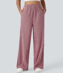 High-Waisted Pants|Straight-Leg Pants<HALARA High Waisted Straight Leg Crinkle Casual Pants with Pockets
