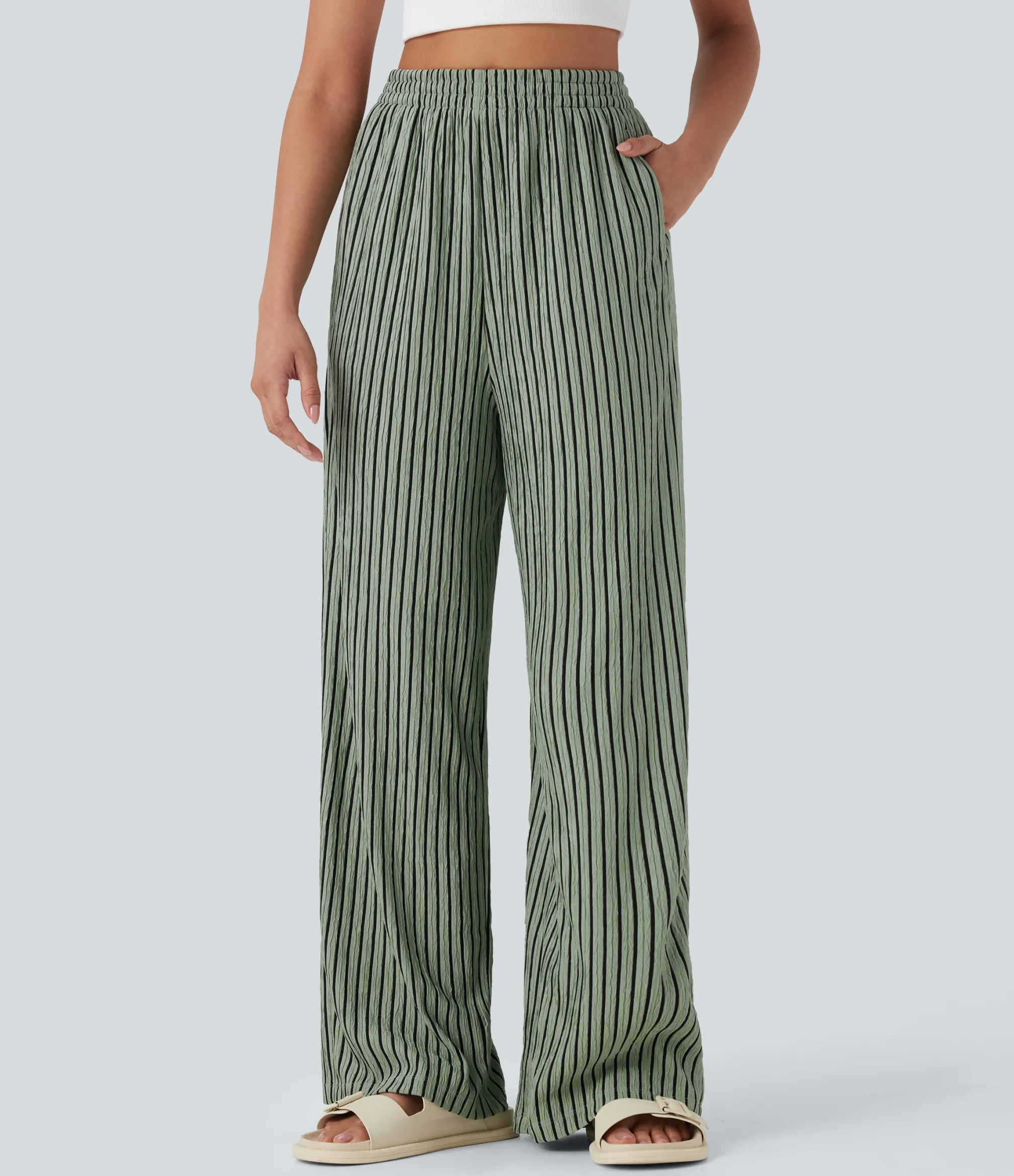 High-Waisted Pants|Straight-Leg Pants<HALARA High Waisted Straight Leg Crinkle Casual Pants with Pockets