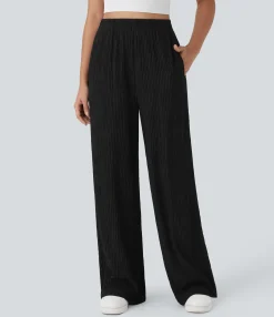 High-Waisted Pants|Straight-Leg Pants<HALARA High Waisted Straight Leg Crinkle Casual Pants with Pockets