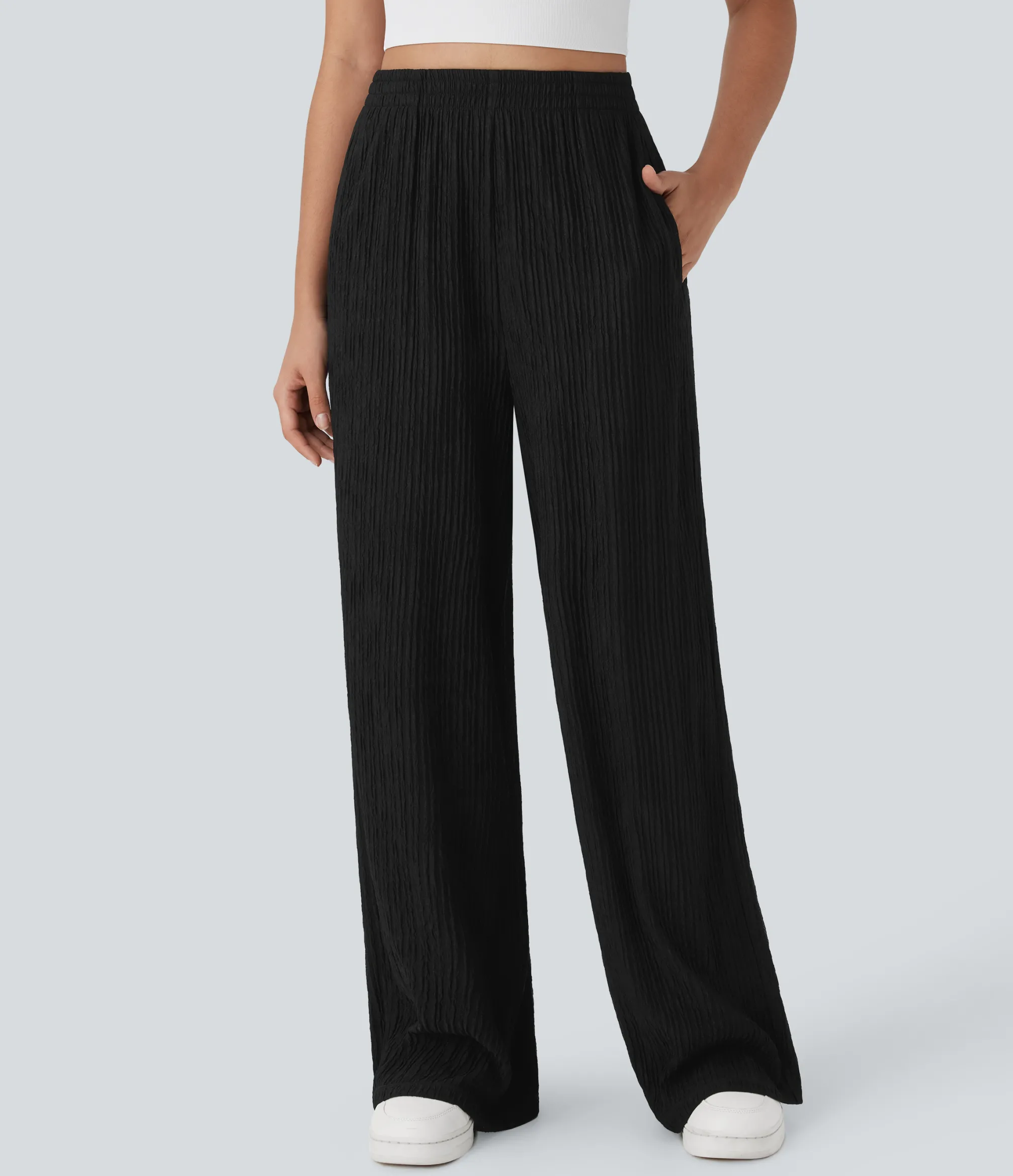 High-Waisted Pants|Straight-Leg Pants<HALARA High Waisted Straight Leg Crinkle Casual Pants with Pockets