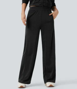 High-Waisted Pants|Pants<HALARA High Waisted Straight Leg Metallic Casual Pants with Pockets