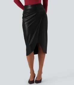 Skirts<HALARA High Waisted Stretchy PU Fleece Tulip Hem Skirt