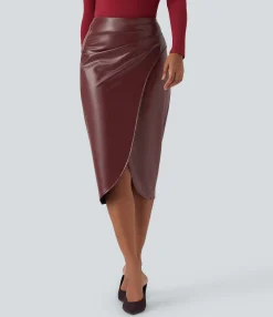 Skirts<HALARA High Waisted Stretchy PU Fleece Tulip Hem Skirt