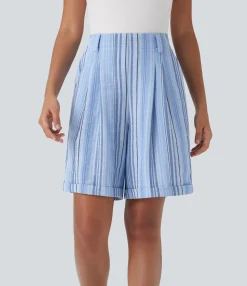 Shorts<HALARA High Waisted Stripe Work Linen-Feel Bermuda Shorts with Pockets