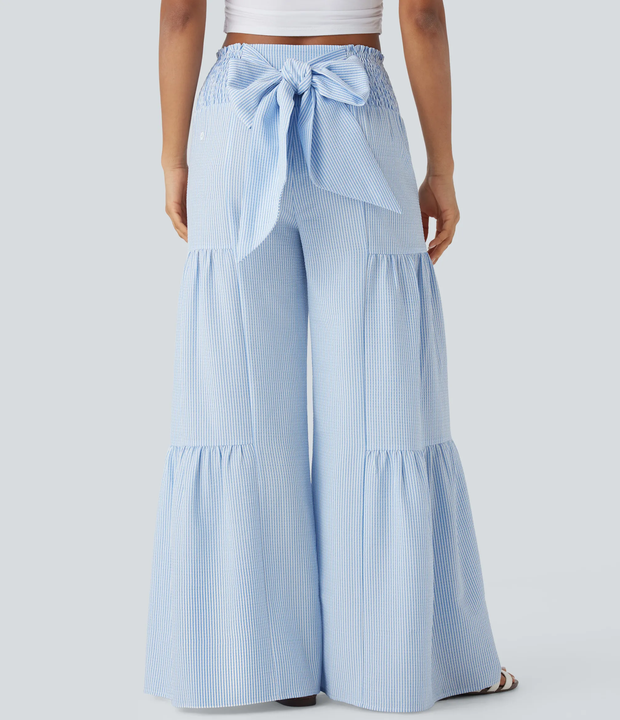 High-Waisted Pants|Wide-Leg Pants<HALARA High Waisted Tie Back Shirred Wide Leg Flowy Stripe Casual Pants
