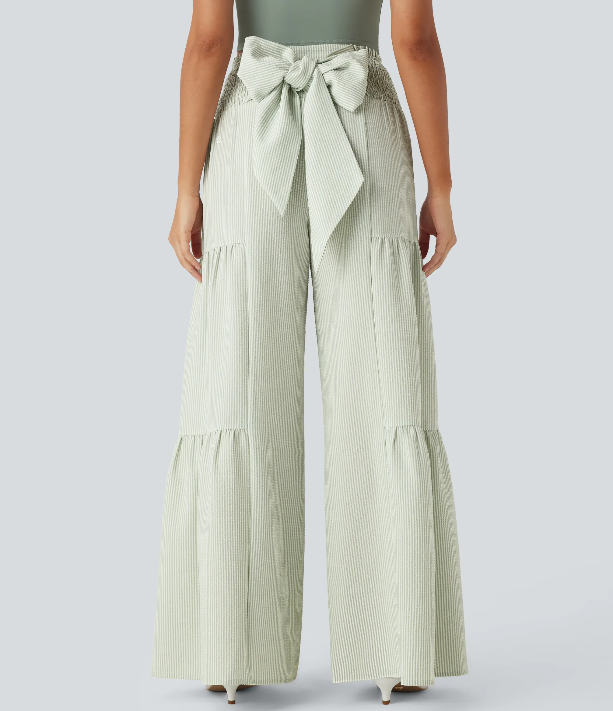 High-Waisted Pants|Wide-Leg Pants<HALARA High Waisted Tie Back Shirred Wide Leg Flowy Stripe Casual Pants