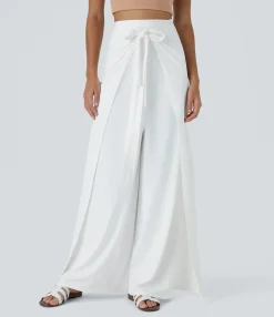 High-Waisted Pants|Wide-Leg Pants<HALARA High Waisted Tie Front Hem Palazzo Wide Leg Flowy Casual Pants