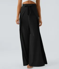 High-Waisted Pants|Wide-Leg Pants<HALARA High Waisted Tie Front Hem Palazzo Wide Leg Flowy Casual Pants