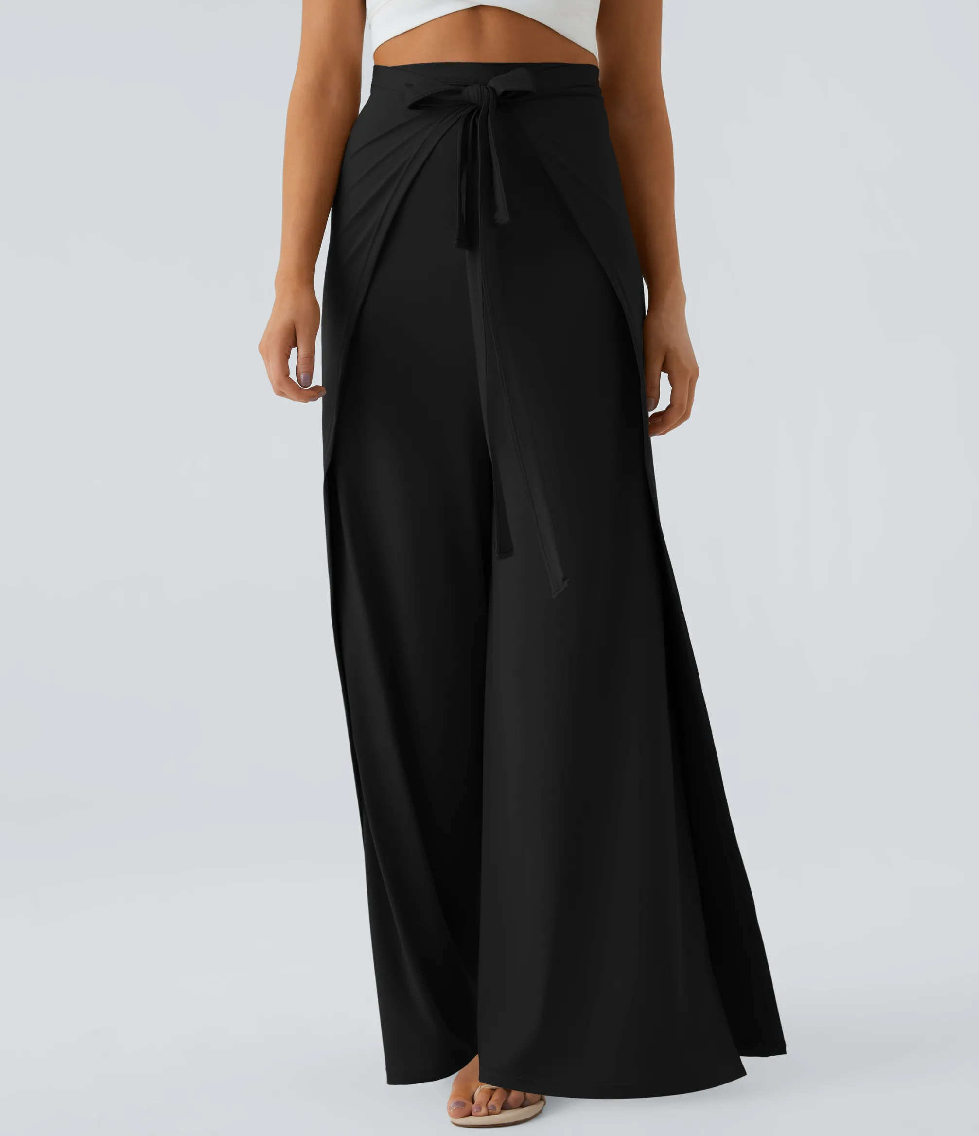High-Waisted Pants|Wide-Leg Pants<HALARA High Waisted Tie Front Hem Palazzo Wide Leg Flowy Casual Pants