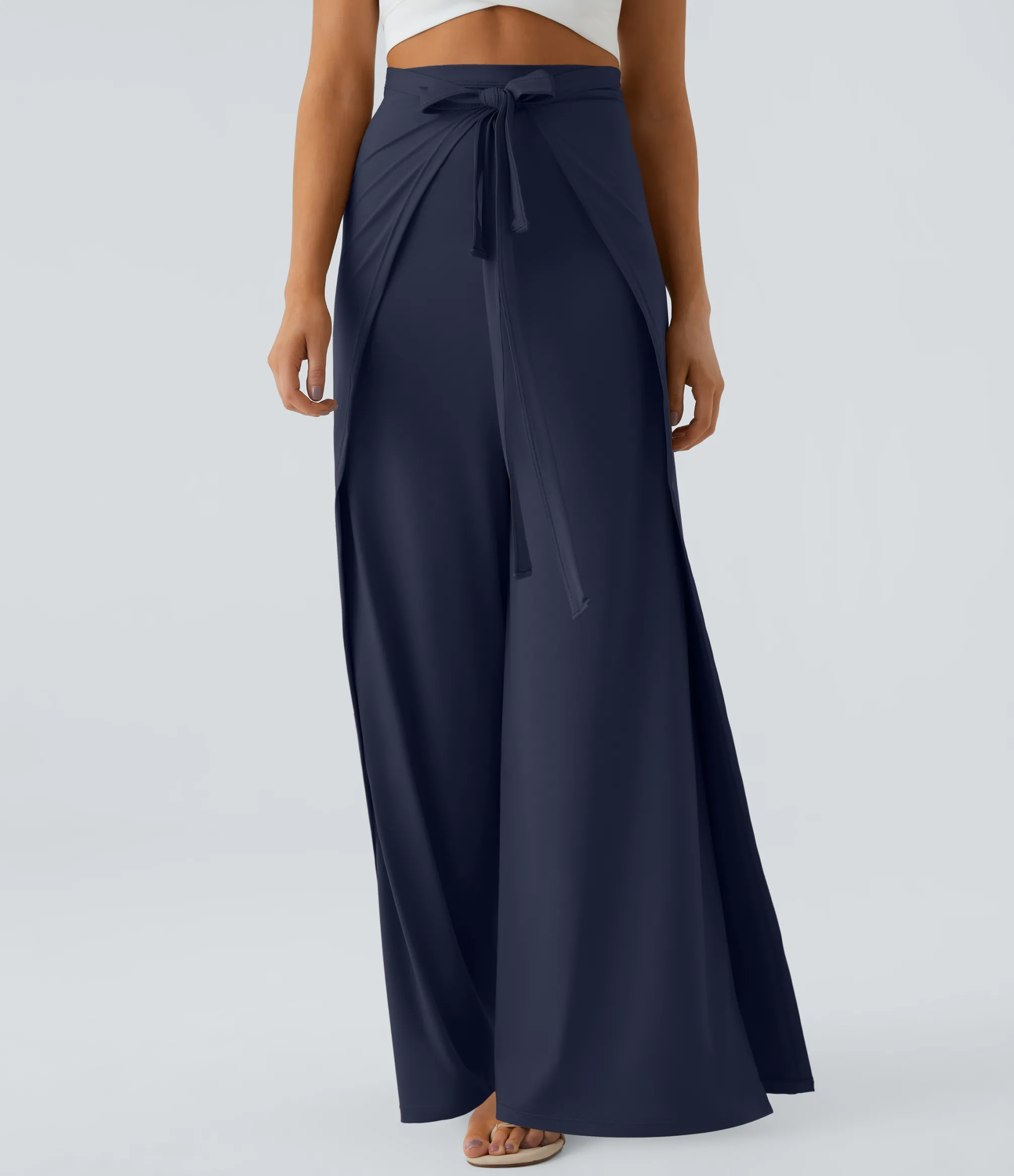 High-Waisted Pants|Wide-Leg Pants<HALARA High Waisted Tie Front Hem Palazzo Wide Leg Flowy Casual Pants