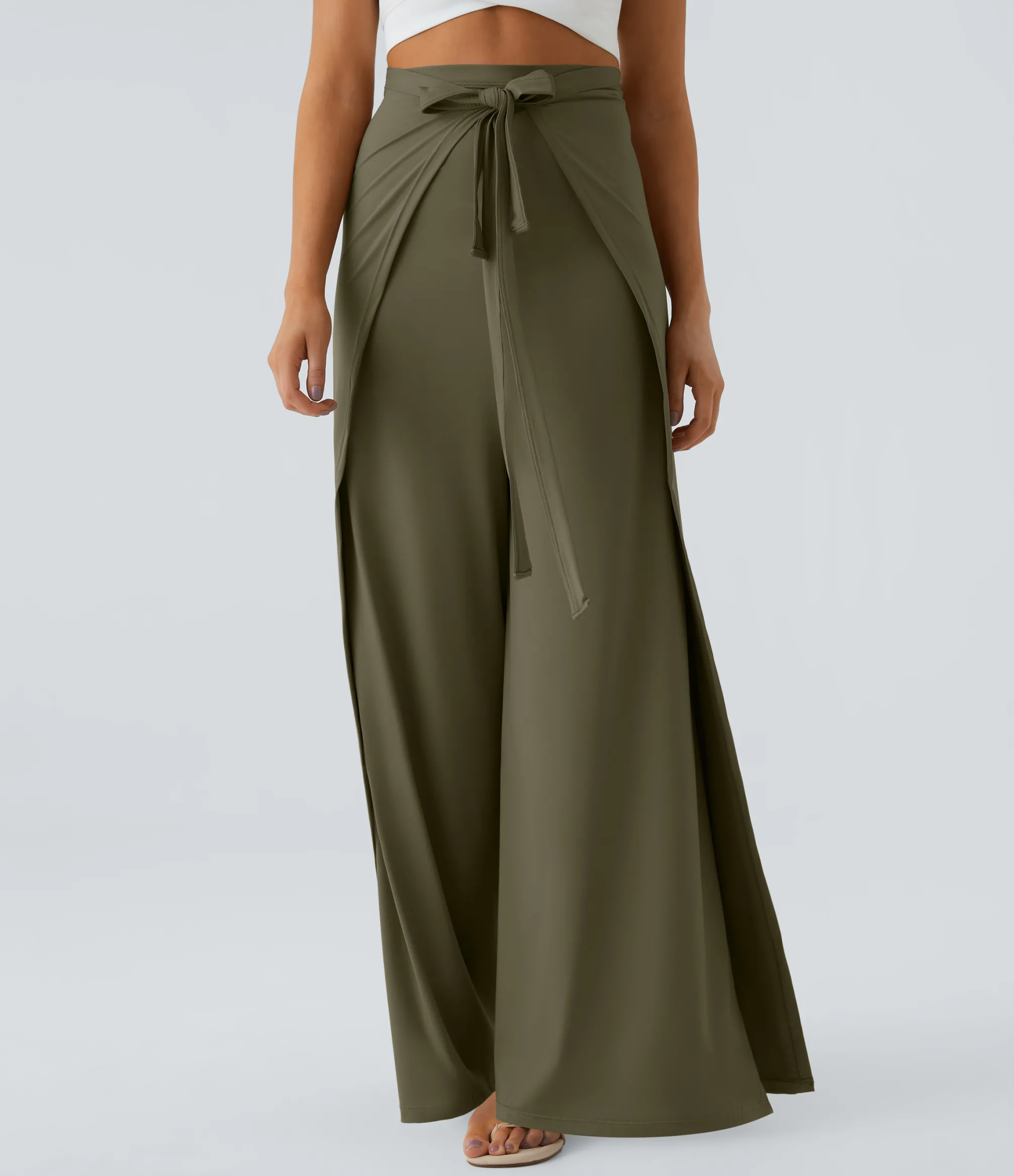 High-Waisted Pants|Wide-Leg Pants<HALARA High Waisted Tie Front Hem Palazzo Wide Leg Flowy Casual Pants
