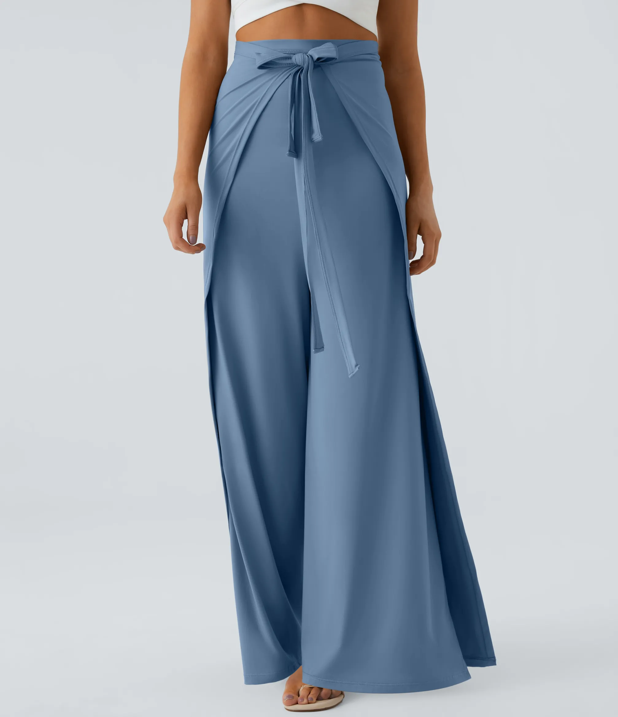 High-Waisted Pants|Wide-Leg Pants<HALARA High Waisted Tie Front Hem Palazzo Wide Leg Flowy Casual Pants