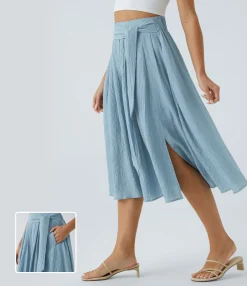 Maxi & Midi Skirts|Casual Skirts<HALARA High Waisted Tie Pocket Flare Flowy Casual Midi Skirt